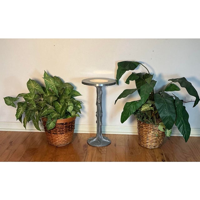 Silver 1970s Vintage Drink Table Solid Cast Aluminum Tree Trunk Design For Sale - Image 8 of 12