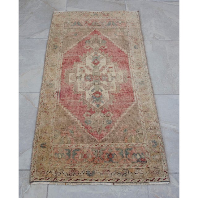 1970s Distressed Low Pile Turkish Yastik Petite Rug Faded Mat - 22'' X 44'' For Sale - Image 13 of 13