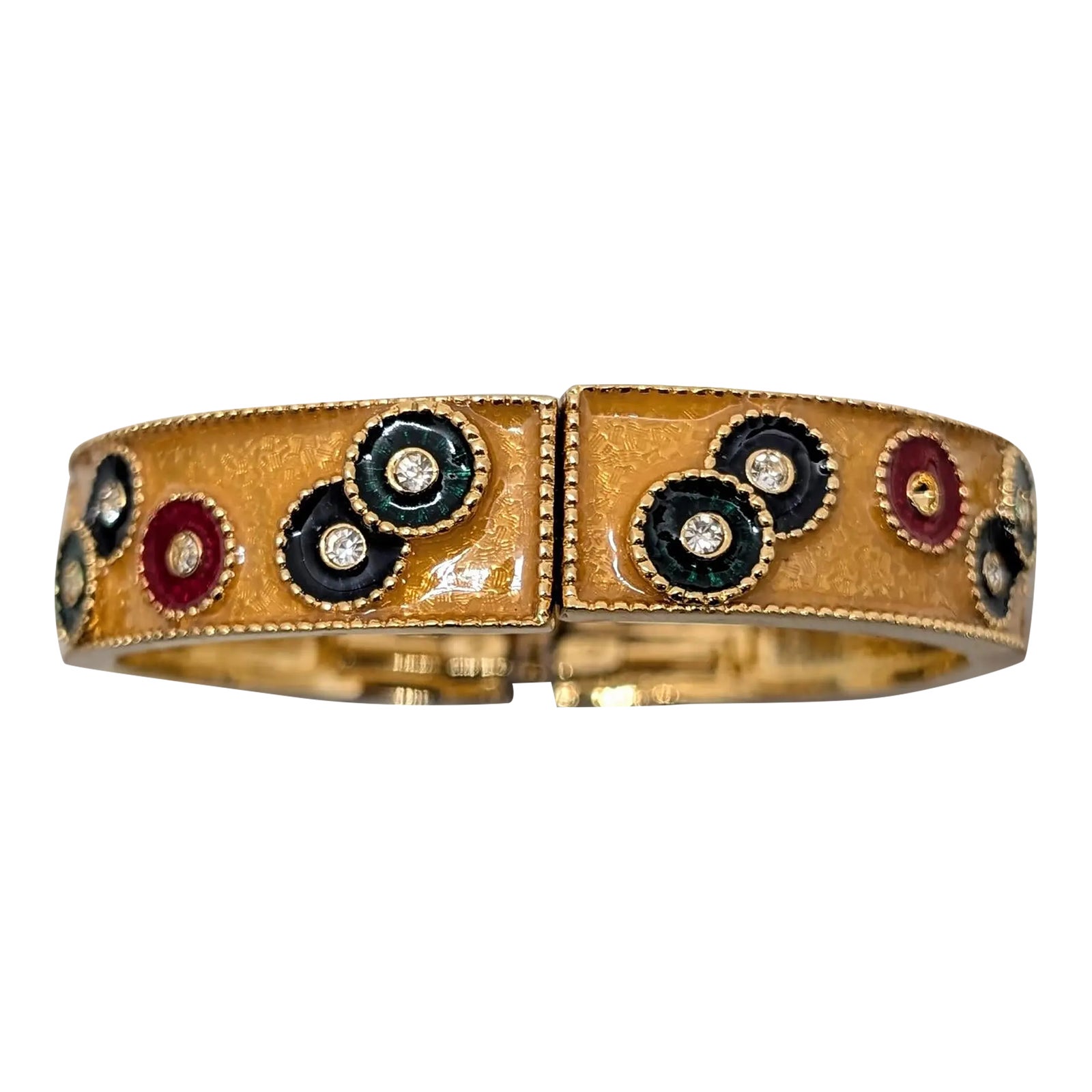 Vintage 1980s Signed Nina Ricci Enamel Dot Cuff Bracelet | Chairish