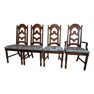 Vintage Mahogany Chippendale Style Dining Room Chair 3 Side and 1 Arm Set of 4 For Sale
