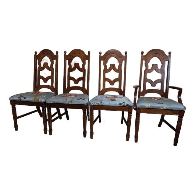 Vintage Mahogany Chippendale Style Dining Room Chair 3 Side and 1 Arm Set of 4 For Sale