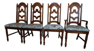 Vintage Mahogany Chippendale Style Dining Room Chair 3 Side and 1 Arm Set of 4