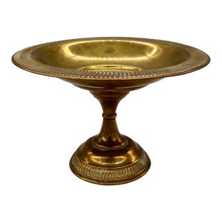 Antique Italian Brass Pedestal Tazza — Gadroon Rim Compote, Early 20th Century For Sale