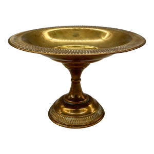 Antique Italian Brass Pedestal Tazza — Gadroon Rim Compote, Early 20th Century