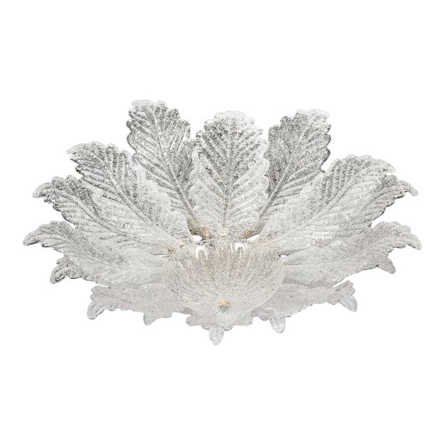 Modernist Hand-Blown Mottled Murano Glass Acanthus Flush Mount For Sale