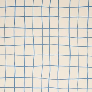 Schumacher X Miles Redd Painterly Windowpane Fabric in Blue For Sale
