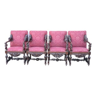Set of 4 Italian Walnut Antique Armchairs in the Style of Andrea Brustolon For Sale