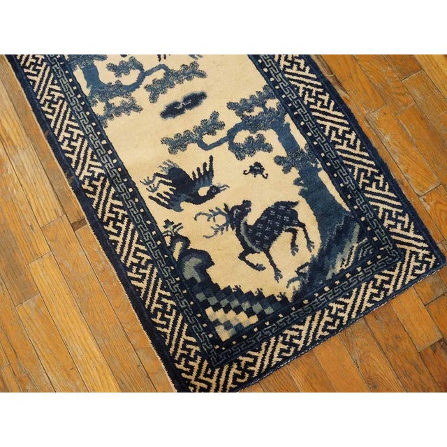 1920s 1920s Beige Blue Animals Medallion Antique Chinese Bao Tou Rug 1'11" X3'6" Knotted Wool Carpet For Sale - Image 5 of 12