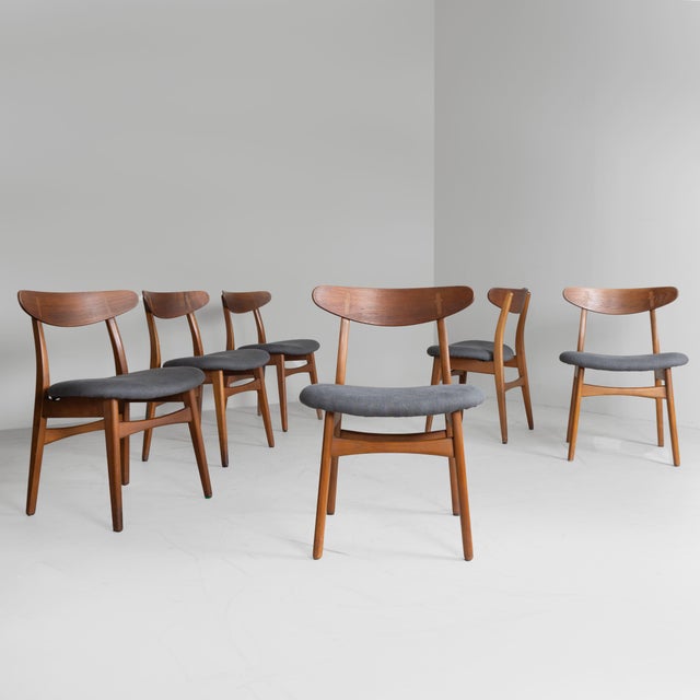 Chairs in Grey Fabric from Hans J. Wegner, 1960s, Set of 6 For Sale - Image 16 of 16