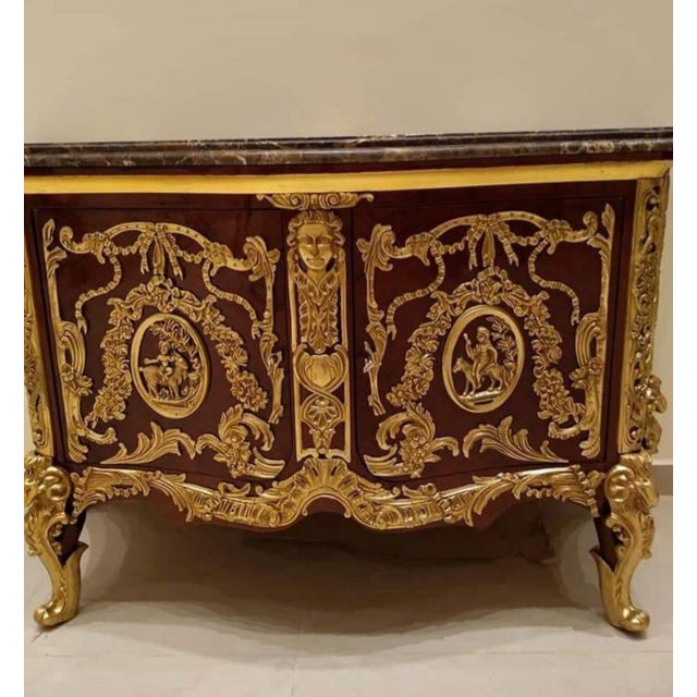 Rococo 1960s French Louis XV Style Ormolu-Mounted Bombe Commode with Marble Top Exquisite Marquetry Chest For Sale - Image 3 of 4