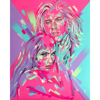 Megan and MGK by Michelle Kohler | Acrylic and oil on canvas portrait of two figures For Sale