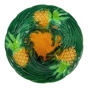 A George Jones Majolica Pineapples on Basketweave Plate, English, Ca. 1863
