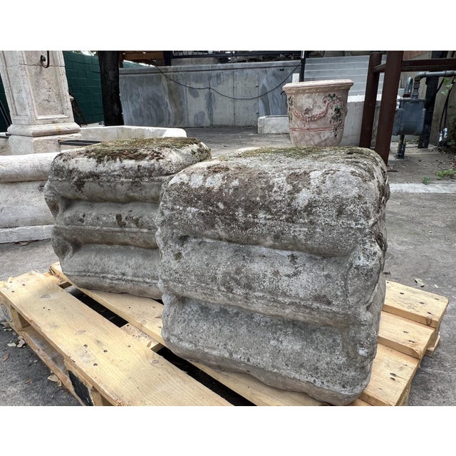 Pair of 1970s Cement Garden Pillow Stack Seats From France For Sale - Image 10 of 11