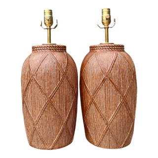 Vintage Textured Ceramic Lamps - A Pair For Sale