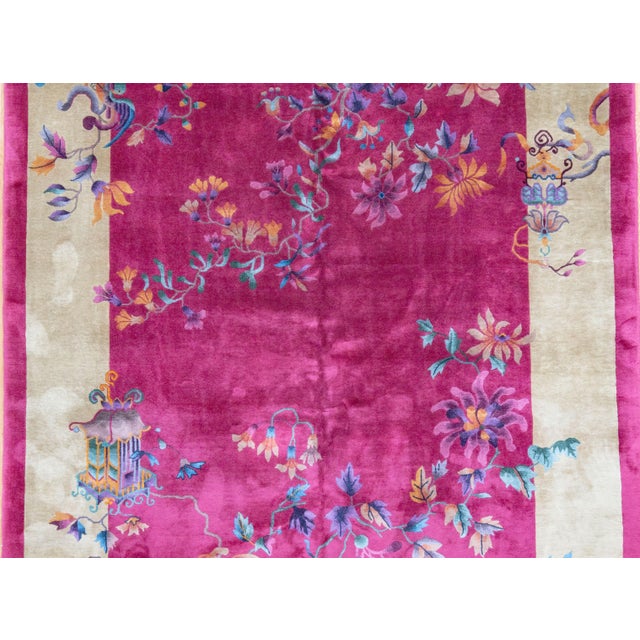 Textile Art Deco Chinese Carpet 11.8x8.11,Oriental Rug, 1930's For Sale - Image 7 of 7