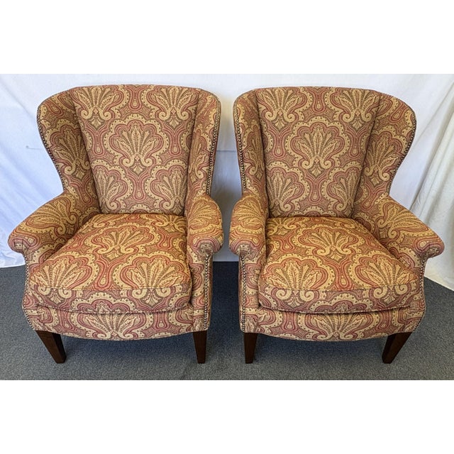 Traditional Lexington Home Brands Wing Chairs With Nailhead Trim - A Pair For Sale - Image 3 of 18