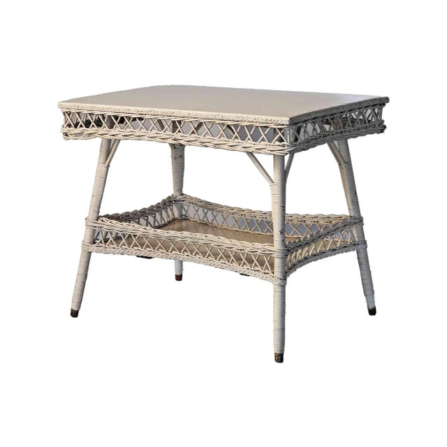 Antique White Wicker Table Antique For Sale - Image 8 of 9