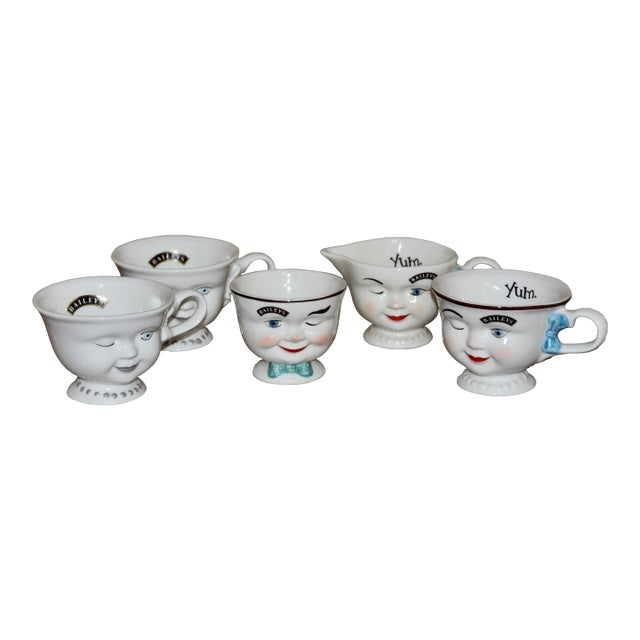Vintage Baileys Irish Cream Winking Creamer & Sugar Yum Coffee Tea Cups 5pc Set For Sale