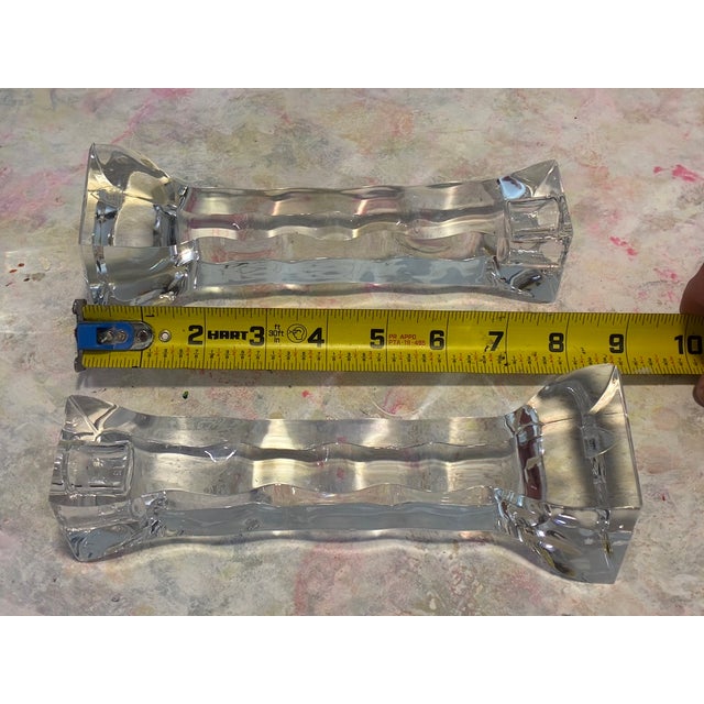 Mid-Century Modern 1990s Swedish Orrefors "Cruise" Wave Crystal Candlesticks by Helén Krantz - A Pair For Sale - Image 3 of 6