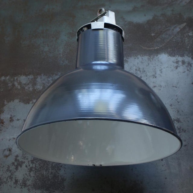 1950s Vintage Industrial Blue and Black Enamel Pendant Light from Mazda For Sale - Image 5 of 7