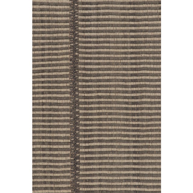 2010s Rug & Kilim’s Accent Kilim, Square Rug in Textural Beige and Slate Gray Stripes For Sale - Image 5 of 7