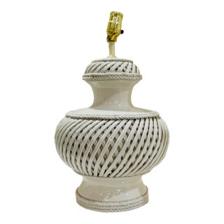 Vintage White Ceramic Rope-Weave Ginger Jar Table Lamp For Sale