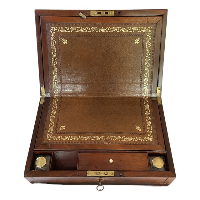 Early 19th Century English Mahogany & Brass-Inlaid Writing Slope/Lap Desk For Sale