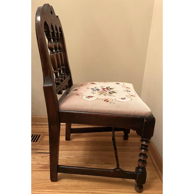 Antique Early 20th-Century Victorian-Style Side Chair With Needlepoint Upholstery For Sale - Image 4 of 8