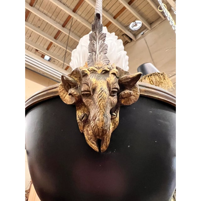French Empire Style Rococo Detail Hanging Pendant Light Featuring Rams Heads For Sale - Image 4 of 13