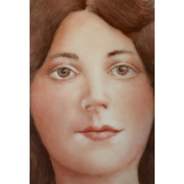 Figurative Share Large Antique 19th Century Hand Painted Porcelain Lady Portrait Painting Figural For Sale - Image 3 of 9