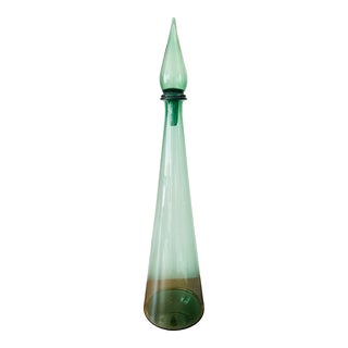 1950s Vintage Mid-Century Modern Empoli Italy Green Art Glass Decanter Genie Bottle For Sale