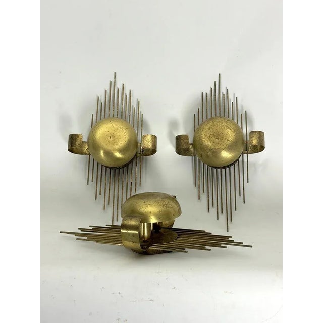 Mid-Century Gilded Metal Sconces, Italy, 1950s, Set of 3 For Sale - Image 4 of 12