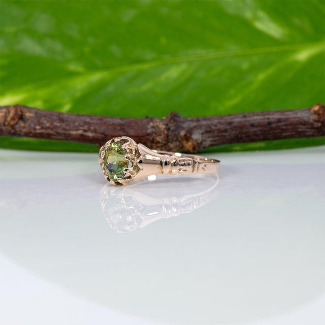 Demantoid Garnet Estate Solitaire Ring: Solid 10k Gold, Oval 6x4mm Fine Jewelry, Size 4.25 For Sale In Columbus - Image 6 of 8