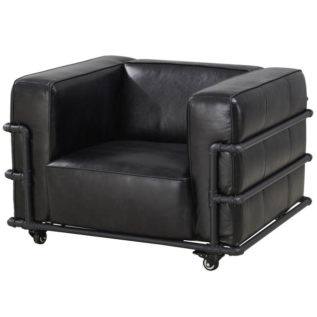 Henry Industrial Modern Leather Arm Chair - Micheal Cherry For Sale - Image 4 of 9
