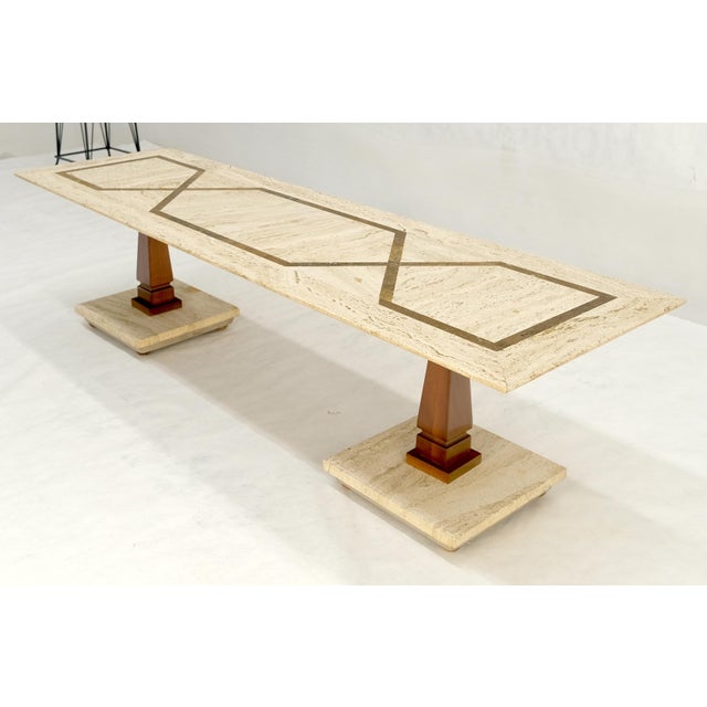 Inlayed Travertine Top & Base 18x60" Rectangle Mid Century Modern Coffee Table For Sale - Image 12 of 12