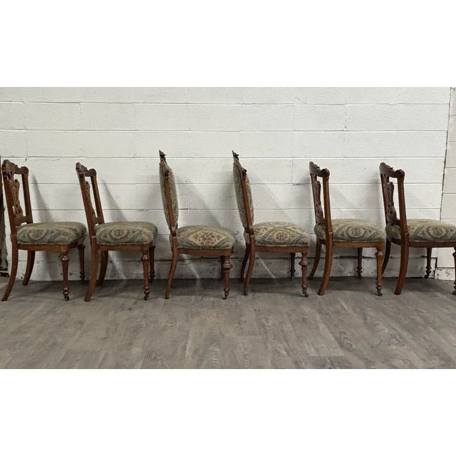 Early 20th Century Antique Victorian Oak and Tapestry Dining Chairs - Set of 6 For Sale - Image 5 of 11
