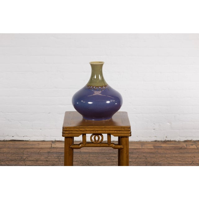 Contemporary Purple & Green Ceramic Vase For Sale - Image 10 of 12