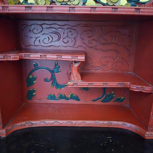 Early 20th Century Japanese Red Lacquer Kamakura-Bori Writing Desk and Chair Set Beautiful Floral Motif For Sale - Image 6 of 18