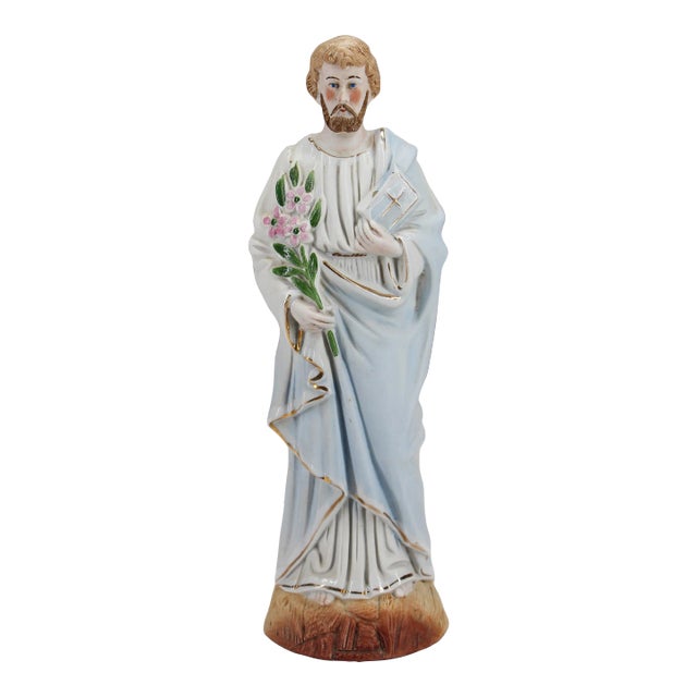 1900s Saint Joseph Figurine, German Bisque Porcelain For Sale
