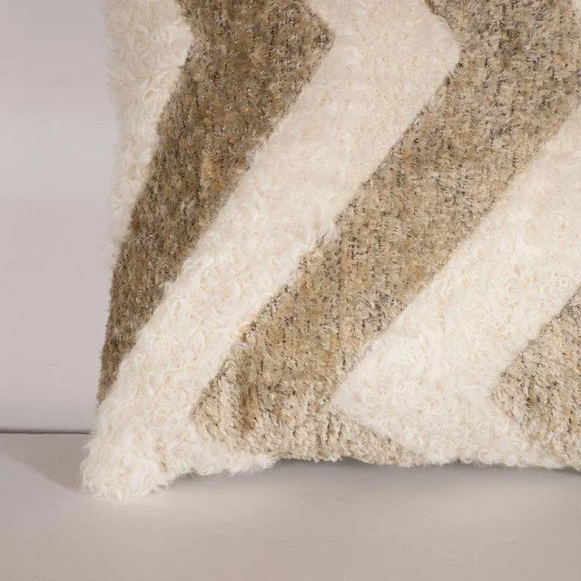 Textile Custom Designed Chevron Pillow in Champagne and White Mongolian Lambswool For Sale - Image 7 of 10