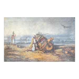Early 20th Century Orientalist Oil Painting "An Arab Defending His Family" After Carl Haag