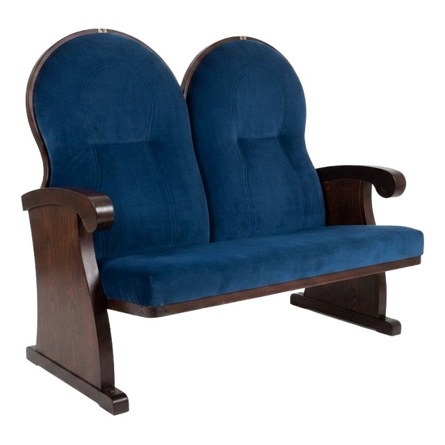 Vintage Art Deco Loveseat with Blue Upholstery, 1970 For Sale