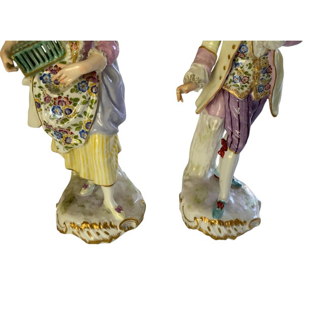 Meissen Porcelain Fine Pair of Antique Meissen First-Quality Porcelain Rococo Figurines Made in Germany C. 1860-1890 For Sale - Image 4 of 8