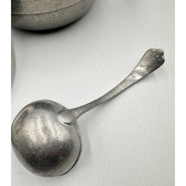 1960s Wilton Armetale Plough Tavern Hollowware Satin Pewter Soup Tureen Lid & Ladle For Sale - Image 10 of 11