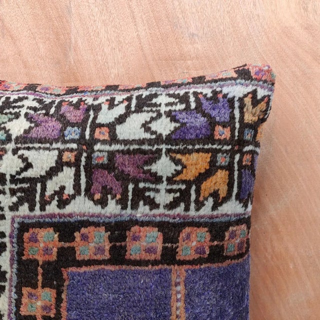 16×16 Vintage Turkish Rug Pillow – Handmade Boho Decorative Sofa Cushion For Sale - Image 4 of 11