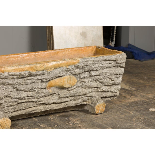 Rustic Pair of Faux Bois Midcentury Trough Shaped Concrete Planters, circa 1930 For Sale - Image 12 of 12