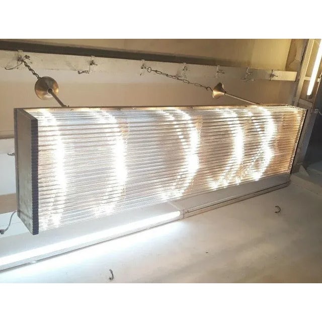 1940s Vintage Art Deco Rod Ship Light Chandelier Fixture in Brass & Glass For Sale - Image 5 of 6