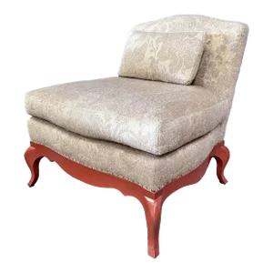 2000s C&C Milano Upholstered With Red Lacquer Base Beatrice Slipper Chair From the Madeline Stuart Collection