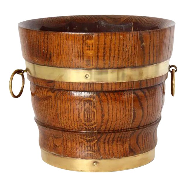 English Banded Oak Bucket/Planter For Sale