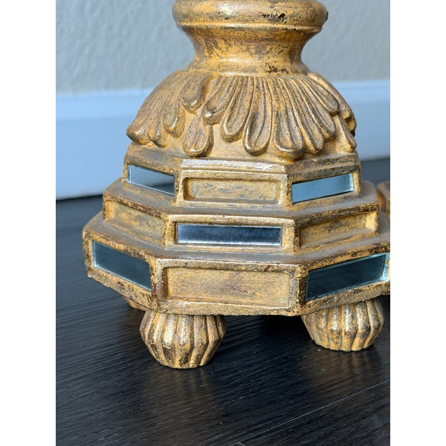 Pair of 19th Century Italian Giltwood & Gesso Candlesticks With Inset Mirror Panels For Sale - Image 9 of 10